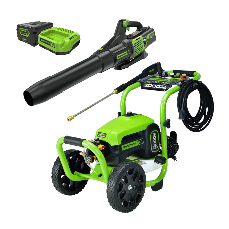 Wash and Dry Combo Kit w/ Corded 3000 PSI Electric Pressure Washer and 60V 610 CFM Leaf Blower, 2.5Ah Battery, & Rapid Charger