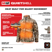 M12 12V Cordless Camo Heated Quietshell Jacket Kit, Size Medium