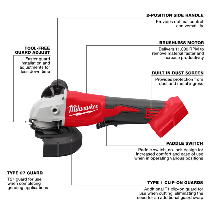 18V M18 Lithium-Ion Brushless Cordless 4-1/2" / 5" Cut-Off Grinder, Paddle Switch (Tool Only)