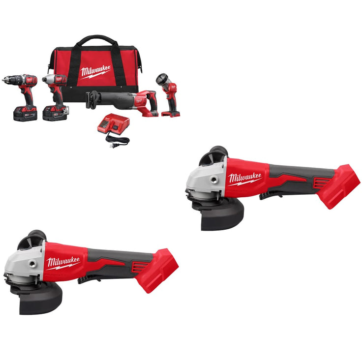 Milwaukee 2696-24 M18 4-Tool Combo Kit w/ FREE 2686-20 M18 Cut-Off Grinder, 2Pk