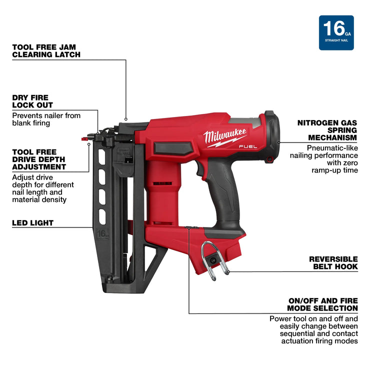 Milwaukee 3020-20 M18 FUEL 16 Gauge Straight Finish Nailer (Tool Only)