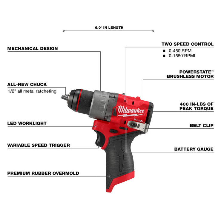 12V M12 FUEL Brushless Cordless 1/2" Drill/Driver (Tool Only)