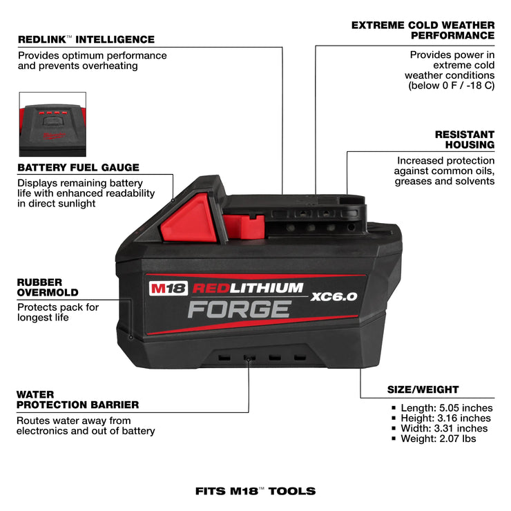 Milwaukee 48-11-1861 M18 REDLITHIUM FORGE XC6.0 Battery Pack