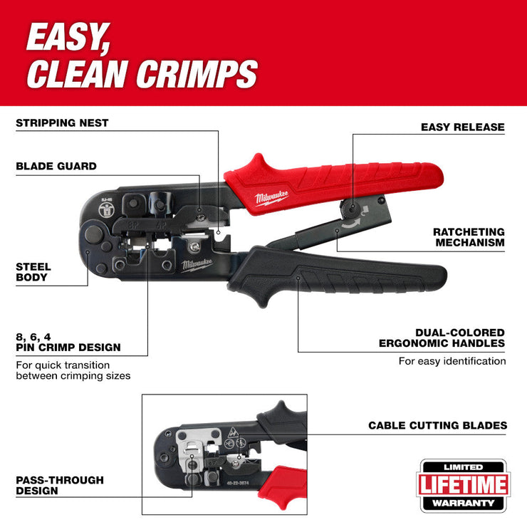 Ratcheting Pass-Through Crimper & Stripper