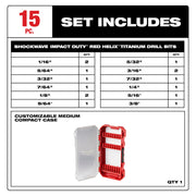 Shockwave Impact Duty Red Helix Titanium Drill Bit 15-Piece Set