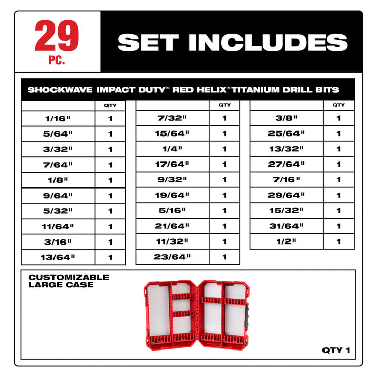 29-Piece Shockwave Impact Duty Red Helix Titanium Drill Bit Set