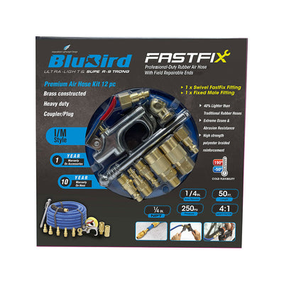 1/4" x 50' 300 PSI Rubber Air Hose Fastfix 12-Piece Accessory Kit