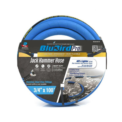 3/4" x 100' 300 PSI 3/4" Hose Barb Polyester Braided Jack Hammer Rubber Air Hose