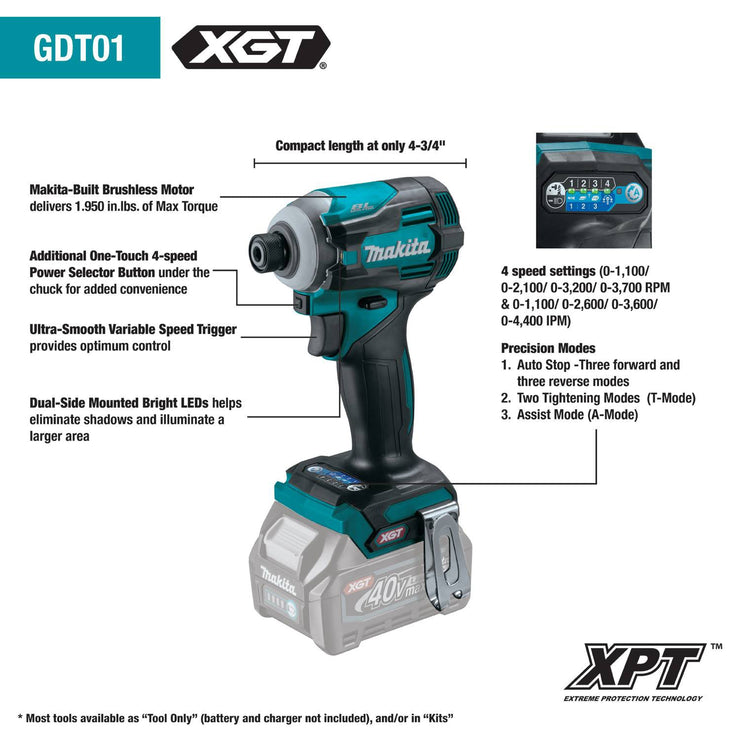 40V Max XGT Lithium-Ion Brushless Cordless 4‑Speed 1/4" Impact Driver (Tool Only)