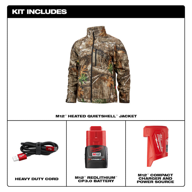 M12 12V Cordless Camo Heated Quietshell Jacket Kit, Size X-Large