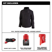 M12 12V Cordless Black Heated Women's Axis Jacket Kit, Size Large
