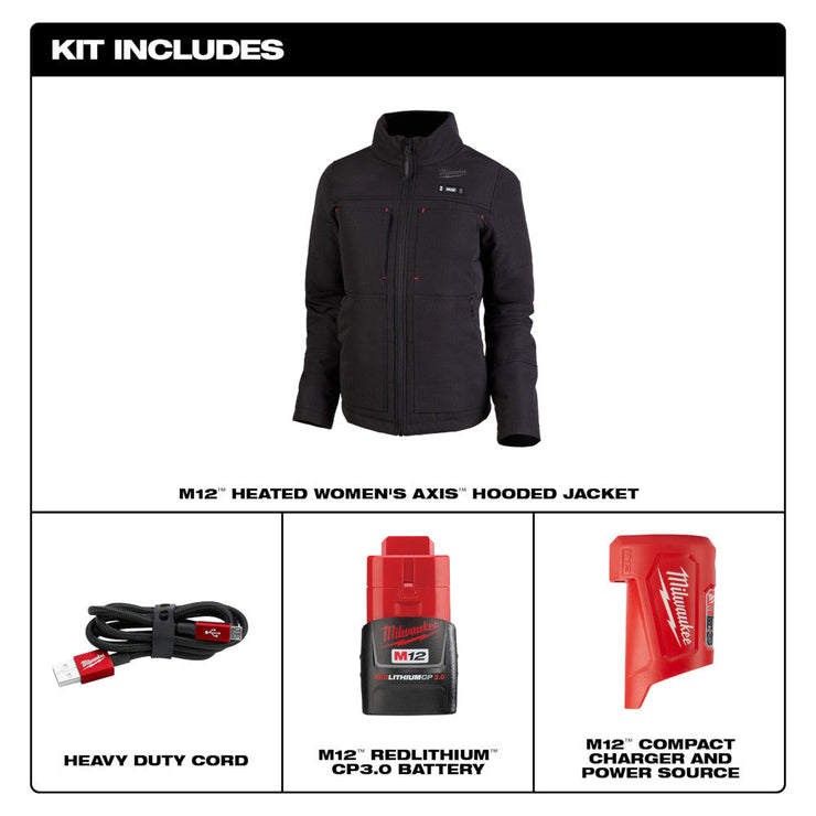 M12 12V Cordless Black Heated Women's Axis Jacket Kit, Size X-Large