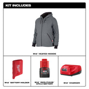 M12 12V Cordless Gray Heated Hoodie Kit, Size Large