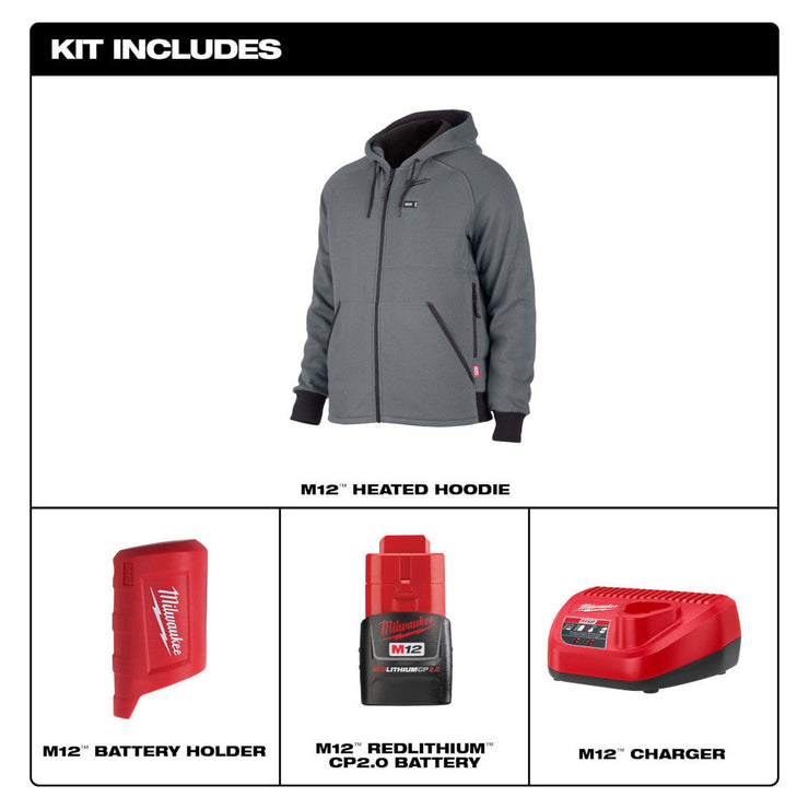 M12 12V Cordless Gray Heated Hoodie Kit, Size 2X-Large