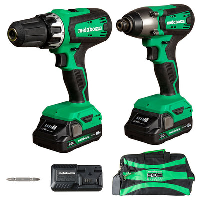 18V Lithium-Ion Cordless Brushed Hammer Drill and Impact Driver 2-Tool Combo Kit 2.0 Ah
