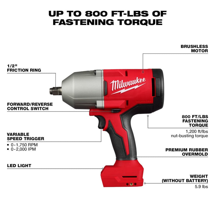 Milwaukee 2666-20 M18 Brushless 1/2" High Torque Impact Wrench w/ Friction Ring