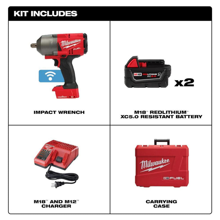 Milwaukee 2862-22R M18 FUEL  w/ ONE-KEY High Torque Impact Wrench 1/2" Pin Detent Kit