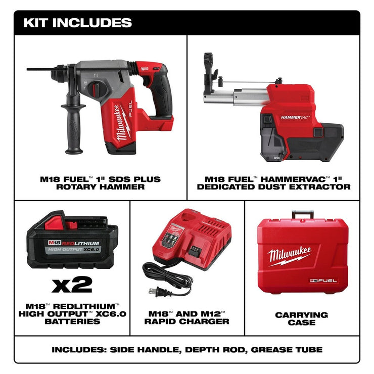 Milwaukee 2912-22DE M18 FUEL™ 1" SDS Plus Rotary Hammer Dust Extractor Kit