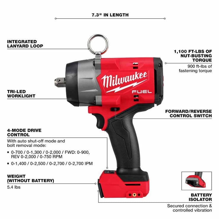 Milwaukee 2966-20 M18 FUEL 1/2" High Torque Impact Wrench w/ Pin Detent, Bare