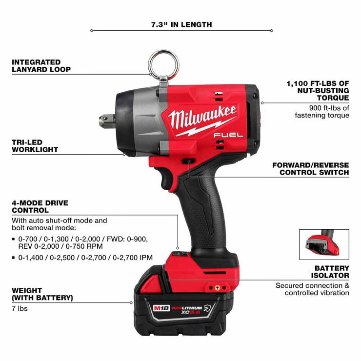 Milwaukee 2966-22 M18 FUEL 1/2" High Torque Impact Wrench w/ Pin Detent Kit