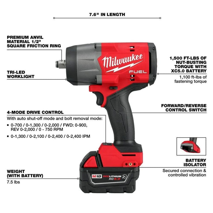 Milwaukee 2967-21B M18 FUEL 1/2" High Torque Impact Wrench w/ Friction Ring Kit