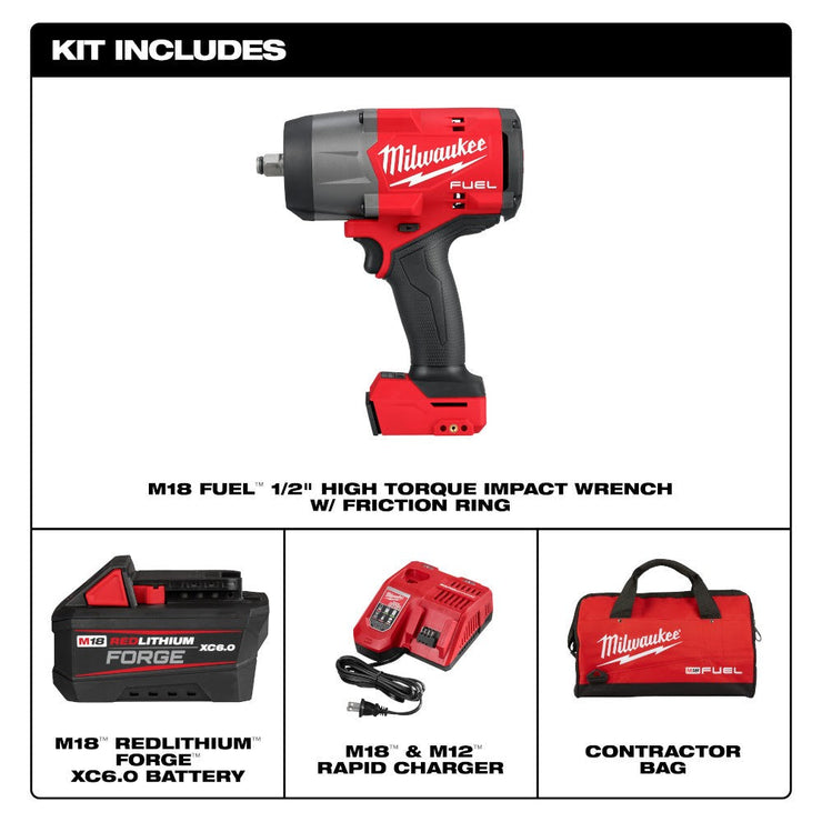 Milwaukee 2967-21F M18 FUEL 1/2" High Torque Impact Wrench w/ Friction Ring REDLITHIUM FORGE Kit