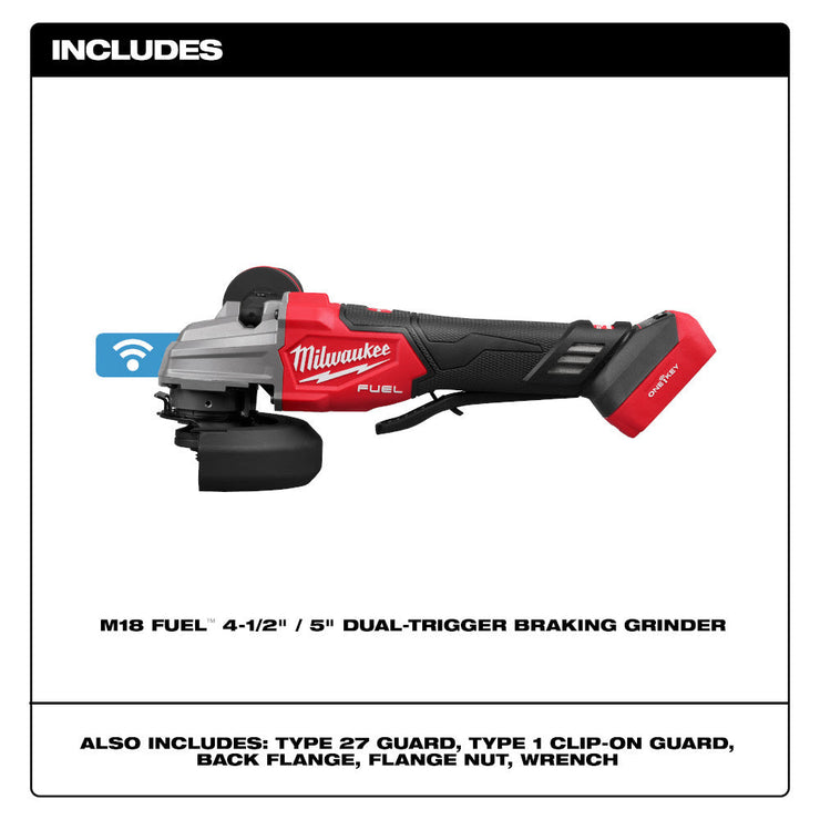 Milwaukee 2986-20 M18 FUEL 4-1/2" / 5" Dual-Trigger Braking Grinder, Bare