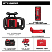 Milwaukee 3701-21 M18 Red Exterior Rotary Laser Level Kit w/ Receiver