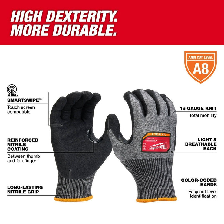 Milwaukee 48-73-7023 Cut Level 8 High-Dexterity Nitrile Dipped Gloves - XL