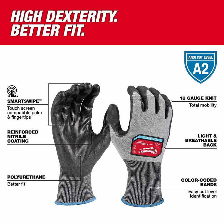 Milwaukee 48-73-8720 High Dexterity A2 Polyurethane Dipped Gloves - Small