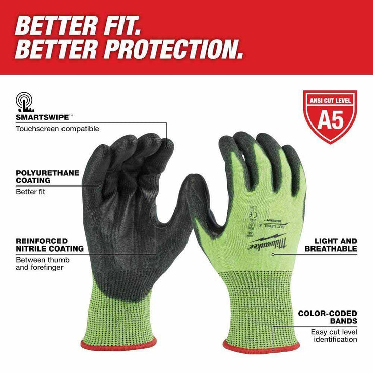 Milwaukee 48-73-8950 High Visibility Cut Level 5 Polyurethane Dipped Gloves - S