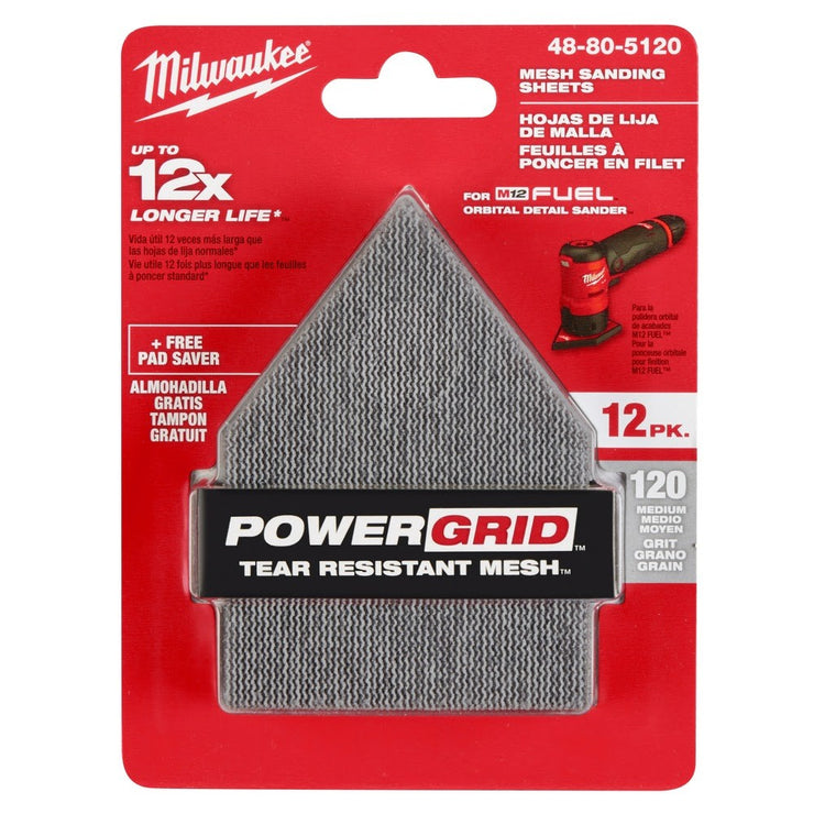 Milwaukee 48-80-5120 120 Grit Mesh Sanding Sheets for M12 FUEL Orbital Detail Sander 12-Pack