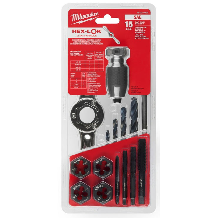 Milwaukee 49-22-5602 15PC SAE Tap and Die Set with Hex-LOK 2-in-1 Handle