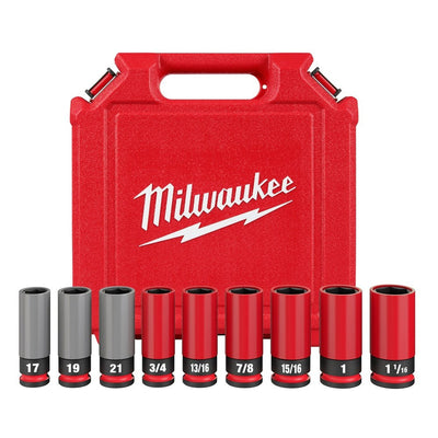 Milwaukee 49-66-7832 SHOCKWAVE Impact Duty 1/2 Drive SAE & Metric 9PC Lug Nut Wheel Socket Set