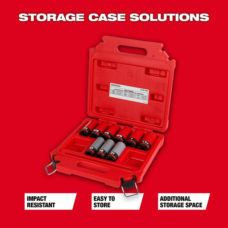 Milwaukee 49-66-7832 SHOCKWAVE Impact Duty 1/2 Drive SAE & Metric 9PC Lug Nut Wheel Socket Set