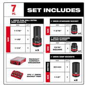 Milwaukee 49-66-7840 SHOCKWAVE Impact Duty 1” Drive 7PC MM & SAE Wheel Service Socket PACKOUT Set