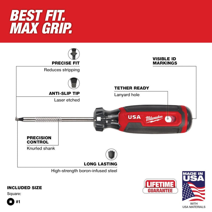 Milwaukee MT217 #1 Square 3" Cushion Grip Screwdriver (USA)