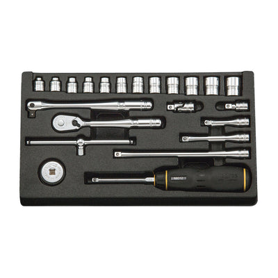 22-Piece 1/4" Drive Metric Socket Wrench Set with Resin Tray