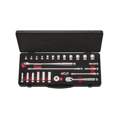 26-Piece 3/8" Drive Metric Socket Wrench Set with Metal Case