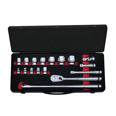 17-Piece 1/2" Drive Metric Socket Wrench Set with Steel Case