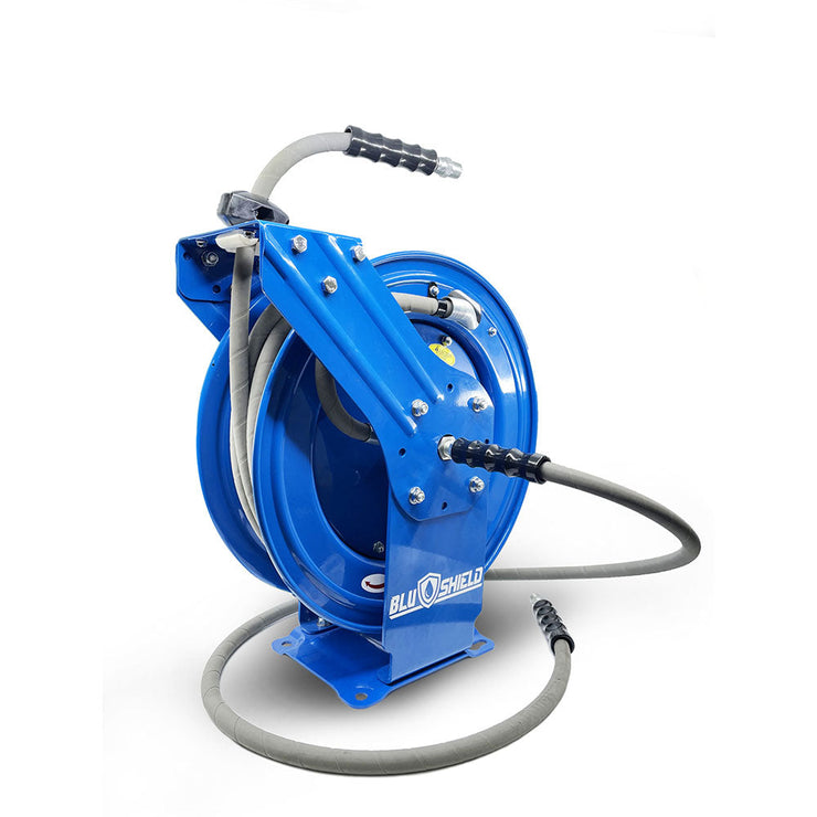 BluShield 3/8" X 50' 4100 PSI Kevlar Braided Non-Marking Retractable Pressure Washer Hose Reel