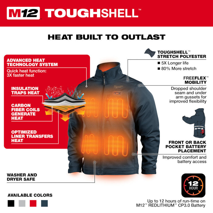 M12 12V Cordless Black Heated Jacket Kit, Size Large