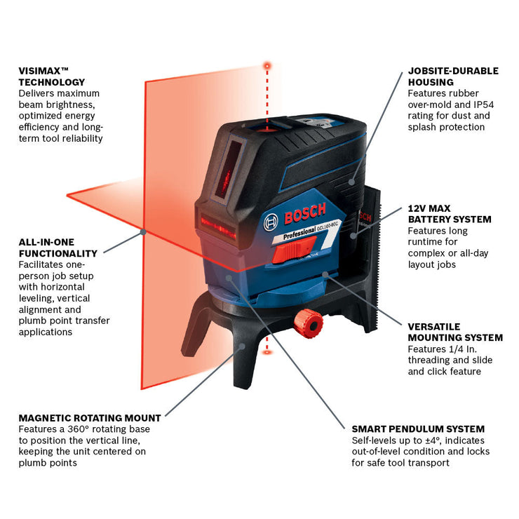 12V Max Lithium-Ion Cordless Connected Red Beam Cross-Line and Plumb Points Self-Leveling Laser Kit 2.0 Ah