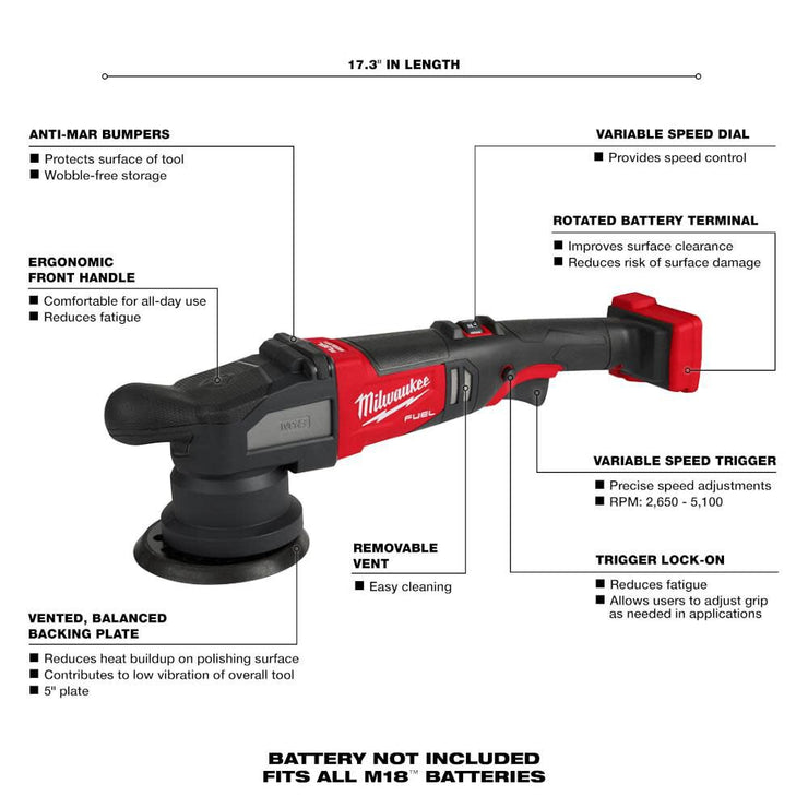 Milwaukee 2684-20 M18 FUEL 15mm Random Orbital Polisher (Tool Only)