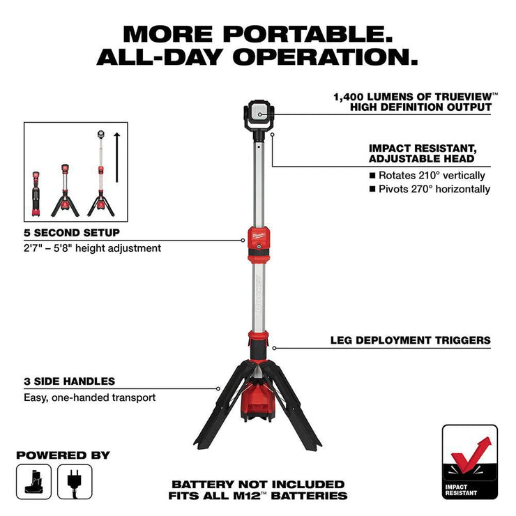 Milwaukee 2132-20 M12 ROCKET Dual Power Tower Light